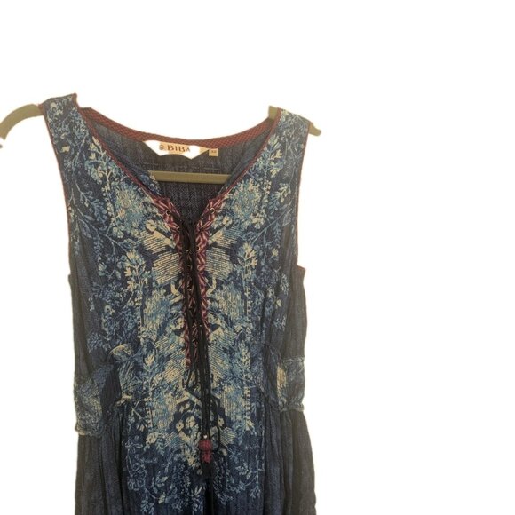 Blue Floral Boho Maxi Dress Biba Size 32 - Picture 4 of 7